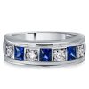 Vintage Style White & Blue Sapphire Asscher Cut Wedding Band in Sterling Silver