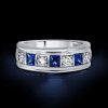 Vintage Style White & Blue Sapphire Asscher Cut Wedding Band in Sterling Silver
