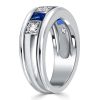 Vintage Style White & Blue Sapphire Asscher Cut Wedding Band in Sterling Silver