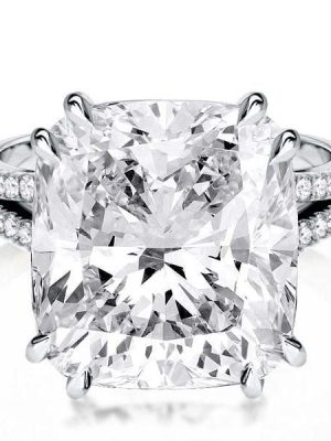 Split Shank Engagement Ring with 6.00 CT Cushion Cut Center Stone in Rhodium-Plated Sterling Silver