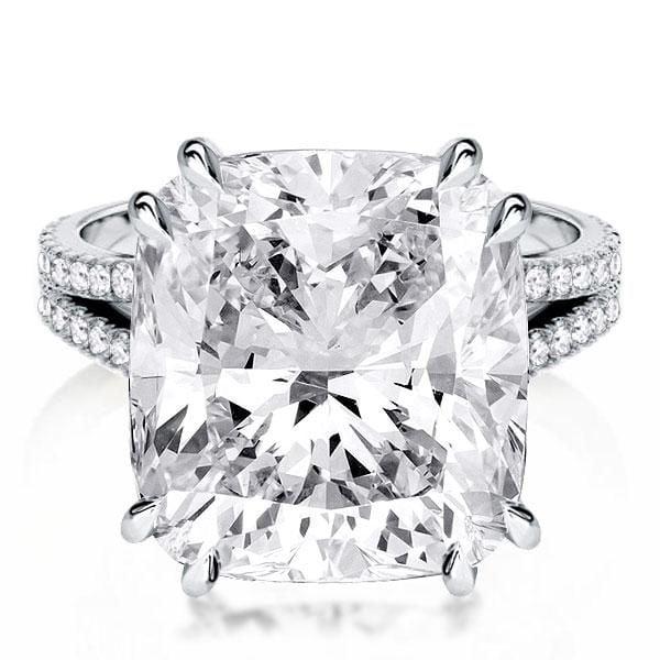 Split Shank Engagement Ring with 6.00 CT Cushion Cut Center Stone in Rhodium-Plated Sterling Silver