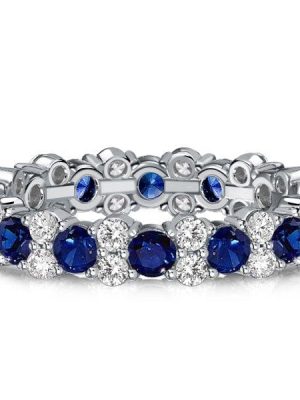 2.24 CT. TW. Round Cut Blue Sapphire Eternity Ring for Women in Rhodium Plated Sterling Silver