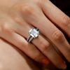 Wide Split Shank Sterling Silver Engagement Ring - 4.00 CT Center Stone