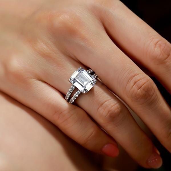 Wide Split Shank Sterling Silver Engagement Ring - 4.00 CT Center Stone