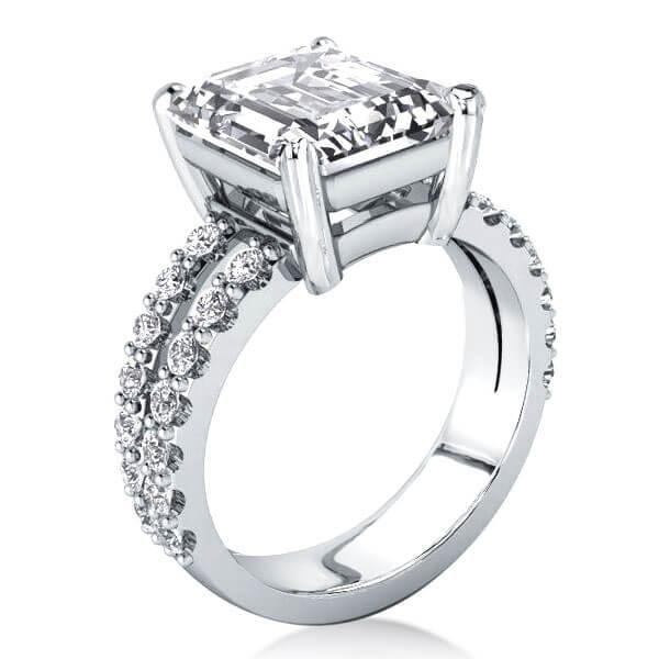 Wide Split Shank Sterling Silver Engagement Ring - 4.00 CT Center Stone