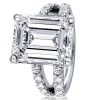 Wide Split Shank Sterling Silver Engagement Ring - 4.00 CT Center Stone