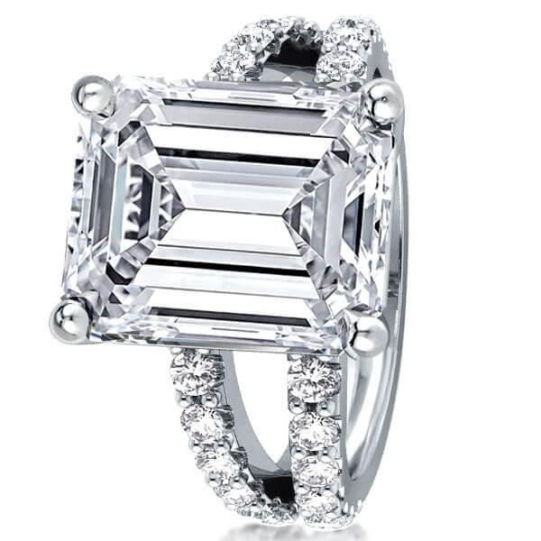 Wide Split Shank Sterling Silver Engagement Ring - 4.00 CT Center Stone