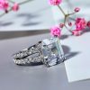 Wide Split Shank Sterling Silver Engagement Ring - 4.00 CT Center Stone