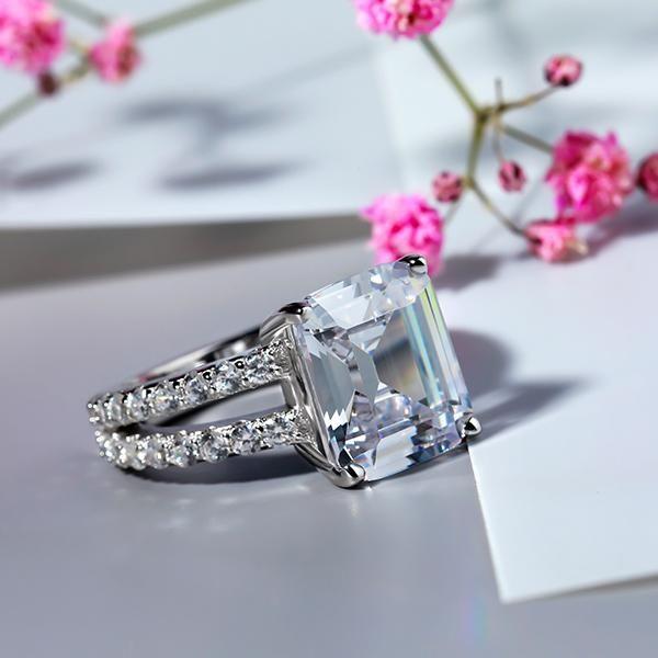 Wide Split Shank Sterling Silver Engagement Ring - 4.00 CT Center Stone