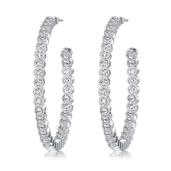 Sterling Silver Plated White Sapphire Milgrain Bezel Round Cut Hoop Earrings (5.00 CTW)