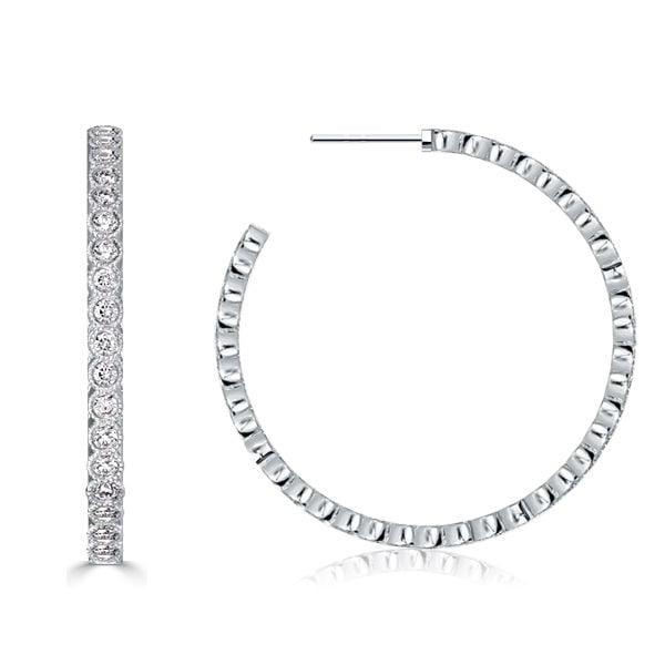 Sterling Silver Plated White Sapphire Milgrain Bezel Round Cut Hoop Earrings (5.00 CTW)