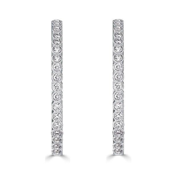 Sterling Silver Plated White Sapphire Milgrain Bezel Round Cut Hoop Earrings (5.00 CTW)