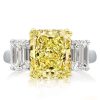 Two Tone Three Stone Yellow Sapphire Engagement Ring in Sterling Silver