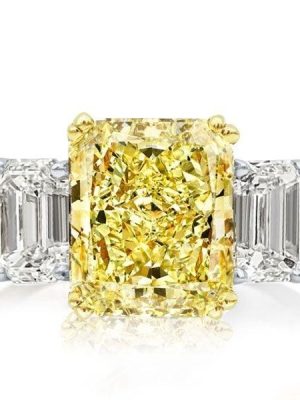 Two Tone Three Stone Yellow Sapphire Engagement Ring in Sterling Silver