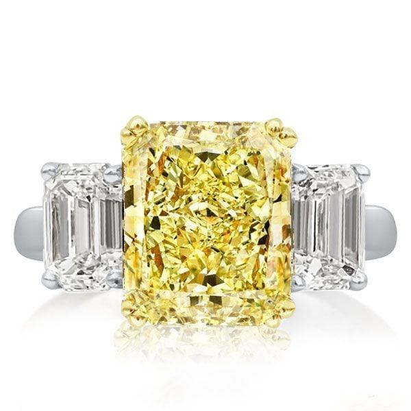 Two Tone Three Stone Yellow Sapphire Engagement Ring in Sterling Silver
