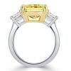 Two Tone Three Stone Yellow Sapphire Engagement Ring in Sterling Silver