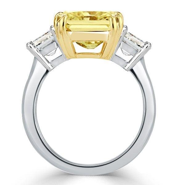 Two Tone Three Stone Yellow Sapphire Engagement Ring in Sterling Silver
