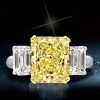 Two Tone Three Stone Yellow Sapphire Engagement Ring in Sterling Silver
