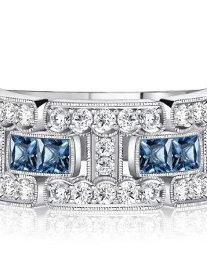 1.03 CT. Blue Topaz Round Cut Wedding Band for Women in Sterling Silver