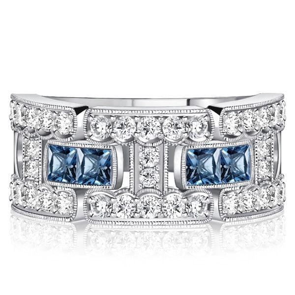 1.03 CT. Blue Topaz Round Cut Wedding Band for Women in Sterling Silver