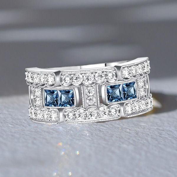 1.03 CT. Blue Topaz Round Cut Wedding Band for Women in Sterling Silver
