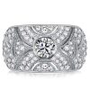 Vintage Style White Sapphire Wedding Band - 925 Sterling Silver Bezel Setting