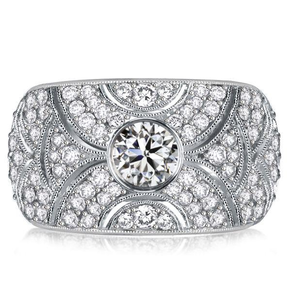 Vintage Style White Sapphire Wedding Band - 925 Sterling Silver Bezel Setting