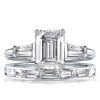 Emerald & Baguette Cut Sterling Silver Three Stone Bridal Set