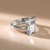 Emerald & Baguette Cut Sterling Silver Three Stone Bridal Set