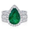Affordable 3-Piece Halo Pear Cut Emerald Color Sapphire Wedding Ring Set in Sterling Silver