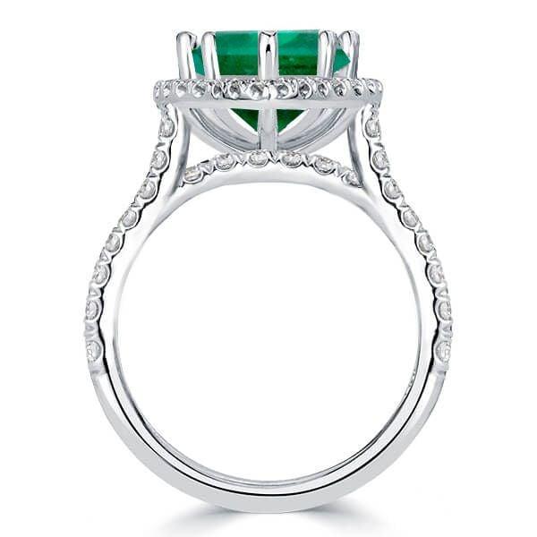 Affordable 3-Piece Halo Pear Cut Emerald Color Sapphire Wedding Ring Set in Sterling Silver