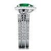 Affordable 3-Piece Halo Pear Cut Emerald Color Sapphire Wedding Ring Set in Sterling Silver
