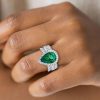 Affordable 3-Piece Halo Pear Cut Emerald Color Sapphire Wedding Ring Set in Sterling Silver