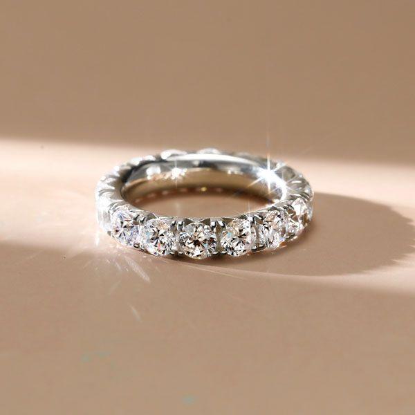 Sterling Silver French Setting Round CZ Eternity Band Ring for Women