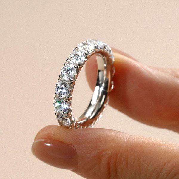 Sterling Silver French Setting Round CZ Eternity Band Ring for Women