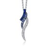 Round Cut Blue & White Sapphire Pendant Necklace - Sterling Silver