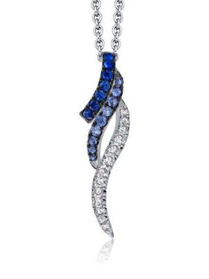 Round Cut Blue & White Sapphire Pendant Necklace - Sterling Silver