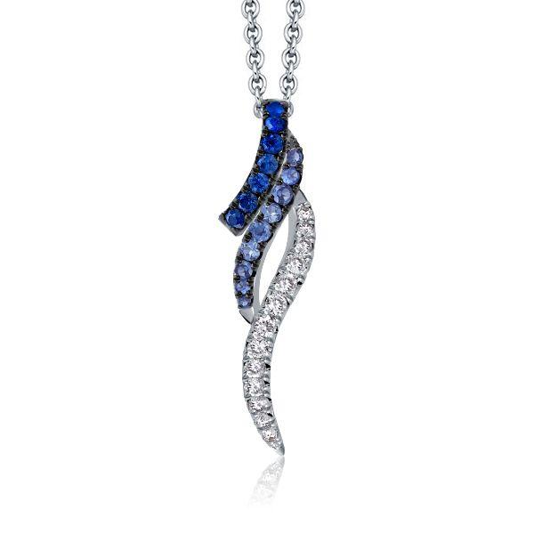 Round Cut Blue & White Sapphire Pendant Necklace - Sterling Silver