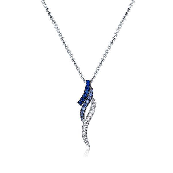 Round Cut Blue & White Sapphire Pendant Necklace - Sterling Silver