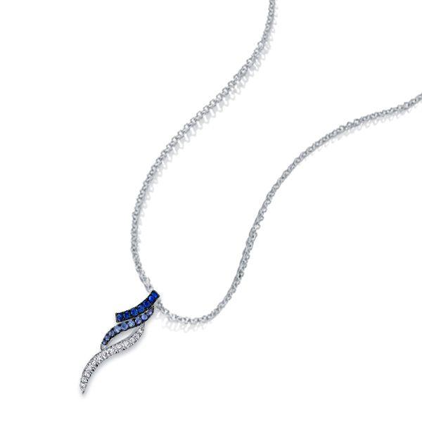 Round Cut Blue & White Sapphire Pendant Necklace - Sterling Silver