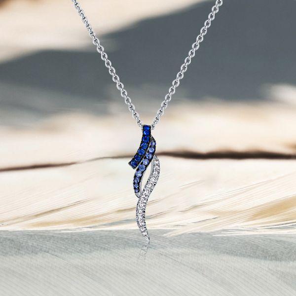 Round Cut Blue & White Sapphire Pendant Necklace - Sterling Silver