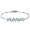 925 Sterling Silver Princess Cut White & Aquamarine Chain Bracelet for Women