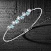 925 Sterling Silver Princess Cut White & Aquamarine Chain Bracelet for Women