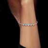 925 Sterling Silver Princess Cut White & Aquamarine Chain Bracelet for Women