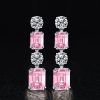 Rhodium Plated Sterling Silver Pink Sapphire Drop Earrings with Emerald Cut Accent