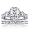 Halo Three Stone Bridal Set - Sterling Silver, Simulated Diamonds