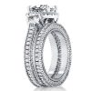 Halo Three Stone Bridal Set - Sterling Silver, Simulated Diamonds
