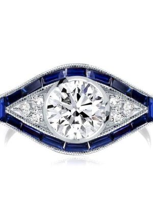 Vintage Style Bezel Set Sterling Silver Engagement Ring with 1.25 CT Center Stone
