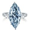 Three Stone Marquise Cut Blue Simulated Sapphire Engagement Ring in Sterling Silver