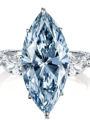Three Stone Marquise Cut Blue Simulated Sapphire Engagement Ring in Sterling Silver
